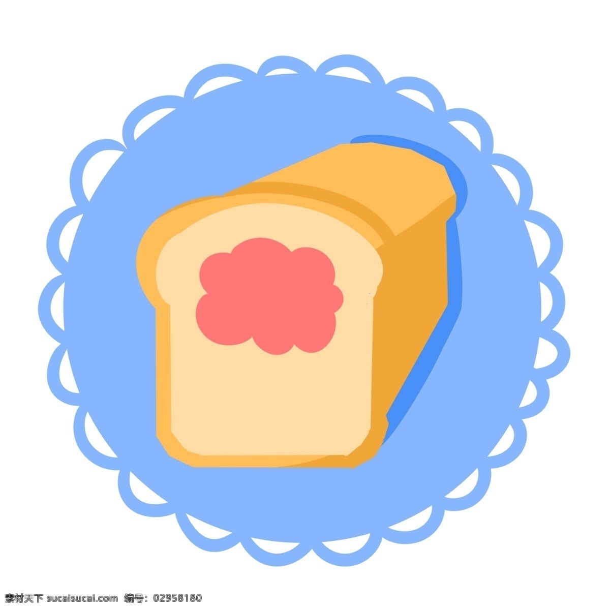 卡通 黄色 面包 图标 黄色的面包 面包图标 蓝色圆形图标 美味的面包 早餐 美食 食物 甜品 面包插画
