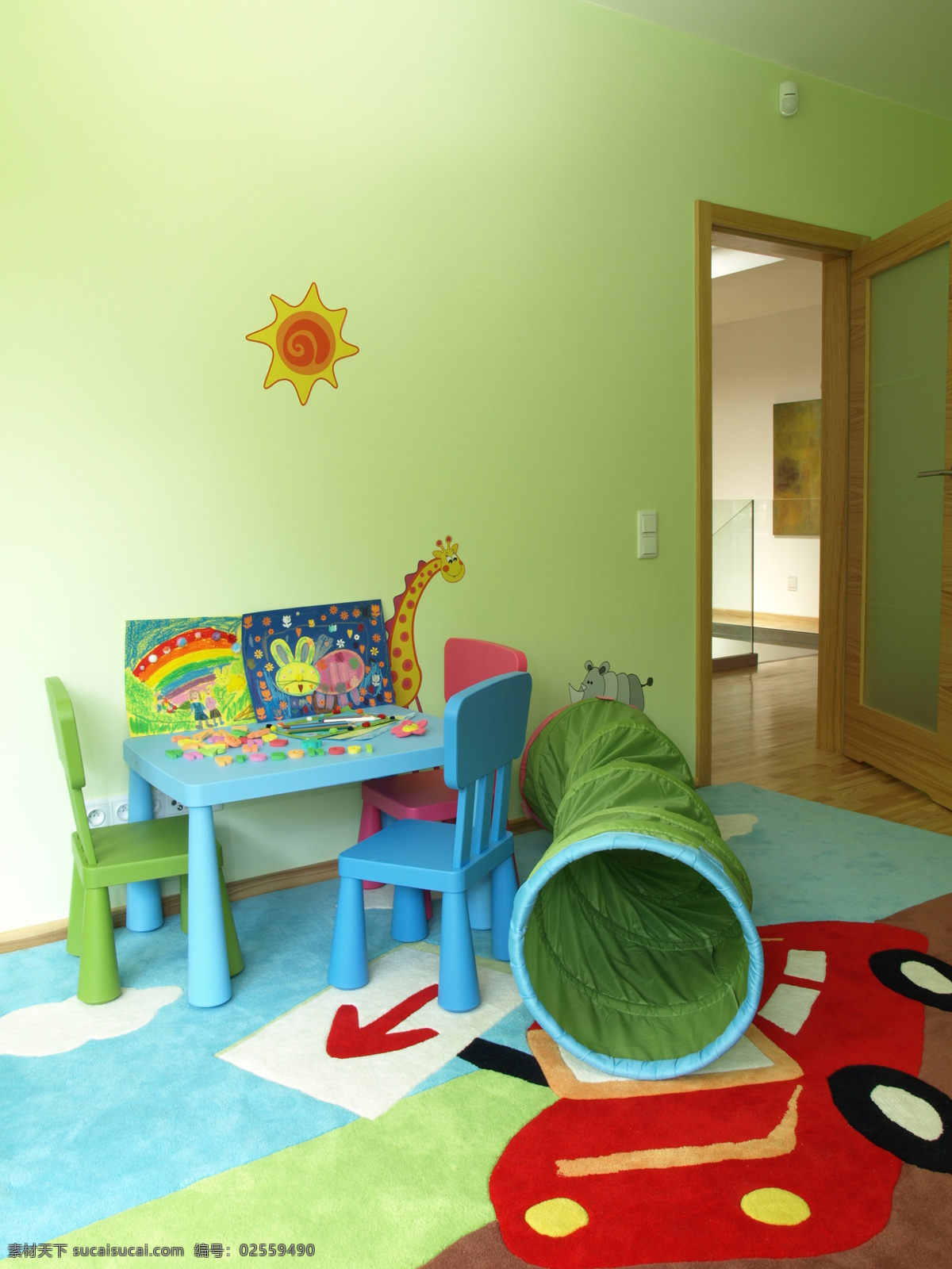 彩色 时尚 儿童 房 效果图 小桌子 小椅子 婴儿房 时尚家具 房室 内 室内设计 时尚家居 装修设计 装饰装潢 环境家居