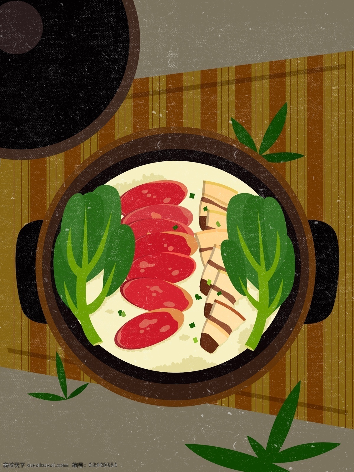 手绘 卡通 广东 腊味 煲仔饭 背景 插画背景 手绘背景 卡通背景 广告背景 背景素材 通用背景 腊味煲仔饭 广东美味