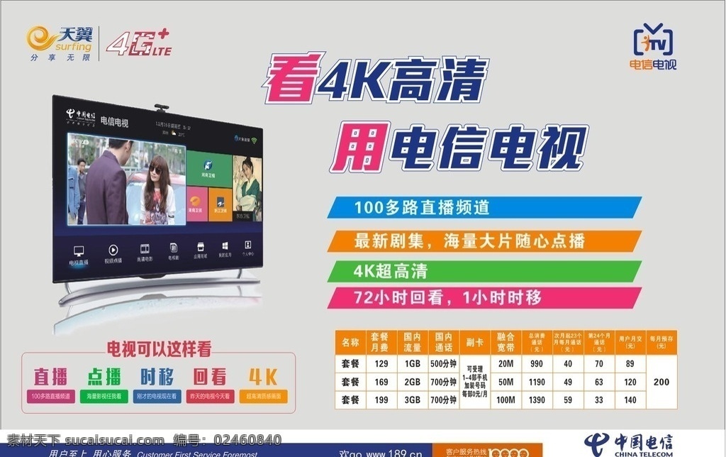 天翼 电信电视 4g 电信素材 中国电信 展板模板