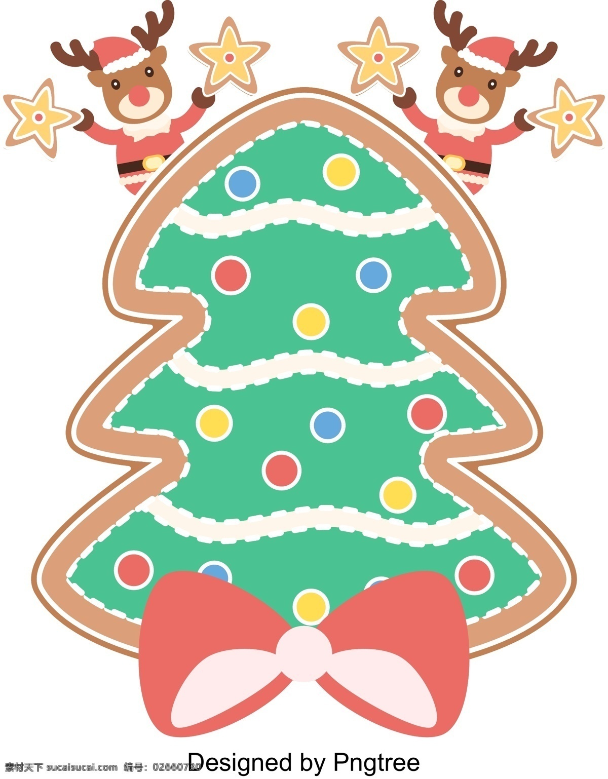 向量 压 扁 可爱 圣诞 麋鹿 圣诞节 减少 层级 圣诞老人 圣诞树 蝴蝶结 色 球 星星 姜饼