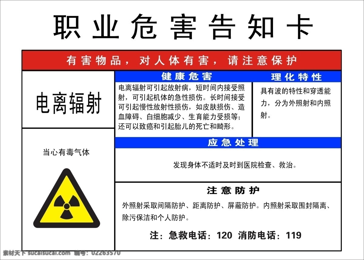 职业 危害 告知 卡 职业病 告知卡 电离辐射 职业病危害 职业危害 防护劳保 安全警示 分层 源文件