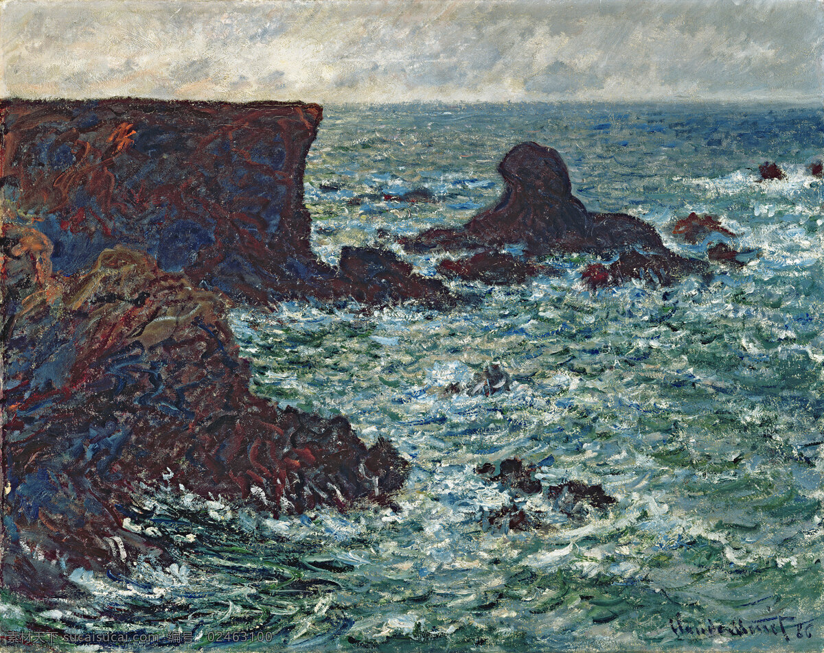 monet 风景 油画 装饰画 法国 画家 克劳德 lion the portcoton at rocks 莫 奈 oscar claude 印象派 风景画 静物 装饰素材