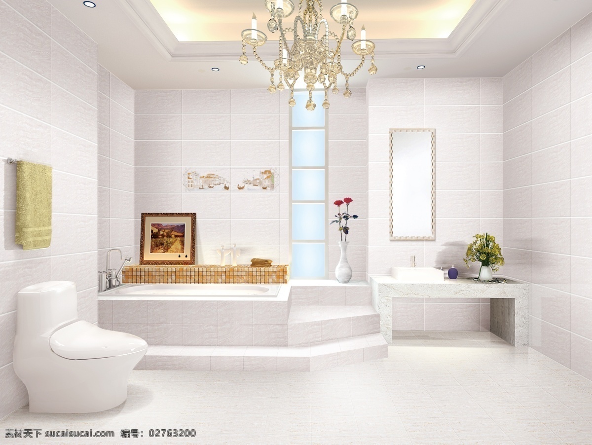 卫浴 空间 铺 贴 瓷片 环境设计 马桶 室内设计 浴缸 浴室 卫浴空间铺贴 洗手台 冲凉房 家居装饰素材