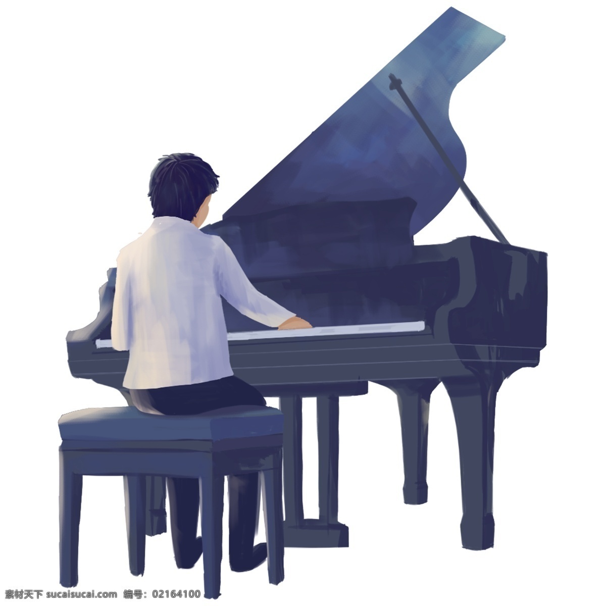 清新 男子 弹琴 装饰 元素 演奏 装饰元素 音乐 手绘 乐器