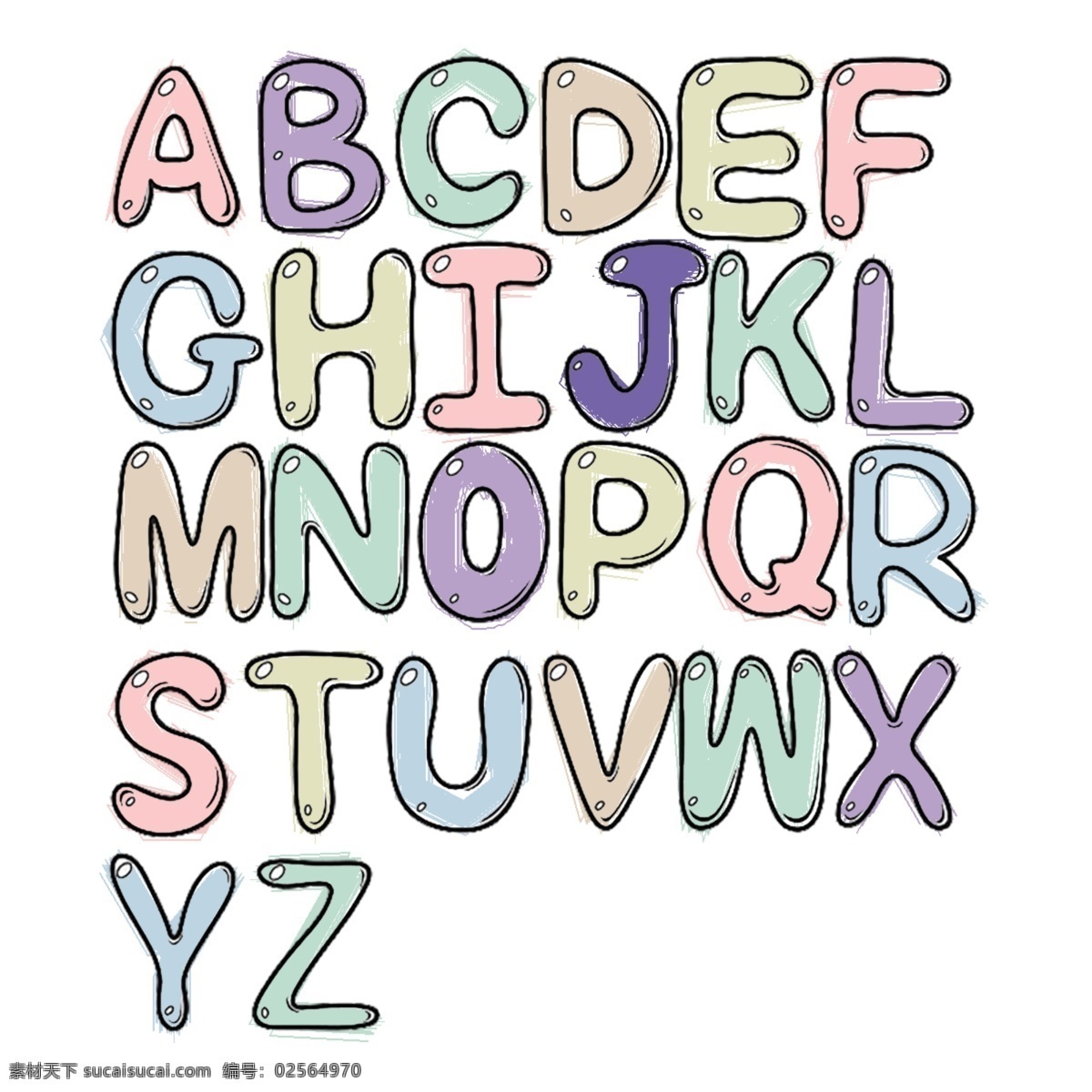 英文 字母 可爱 手绘 气泡 艺术 字 艺术字 字母表 大写字母 英文字母 简约 扁平化 纯色 卡通
