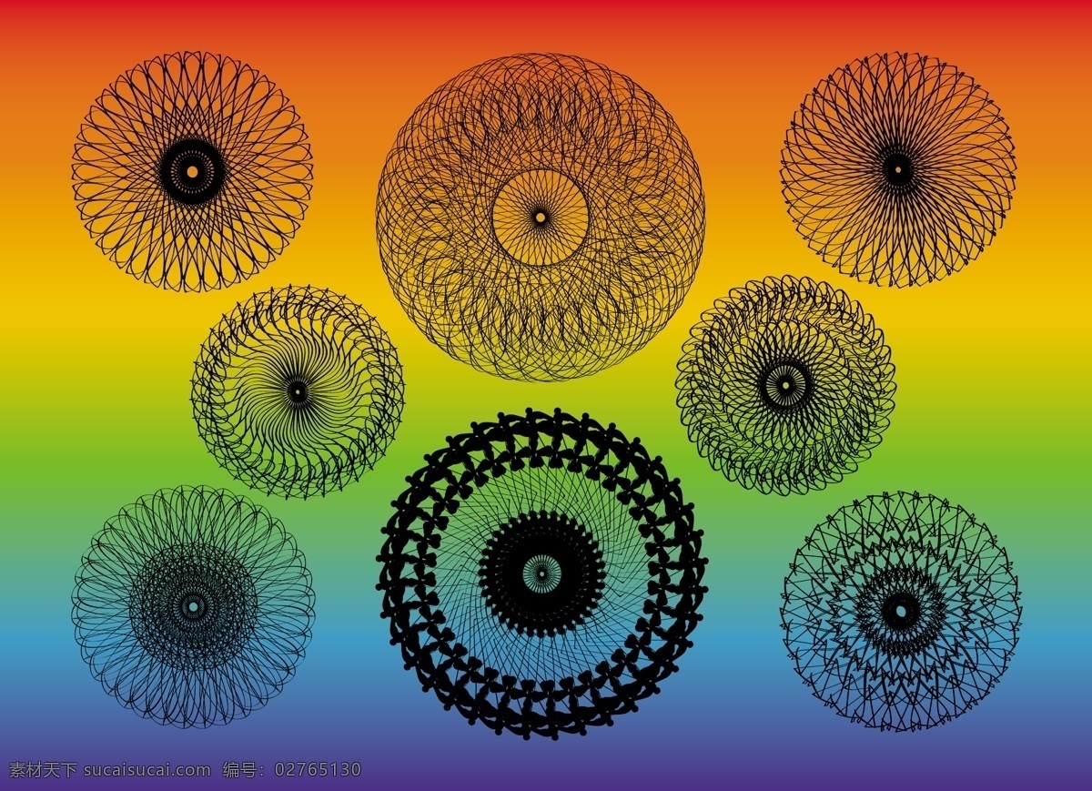 万花筒 向量 彩虹 花 花边 圆 元 千变万化的 曼荼罗 迷幻的 矢量图 其他矢量图