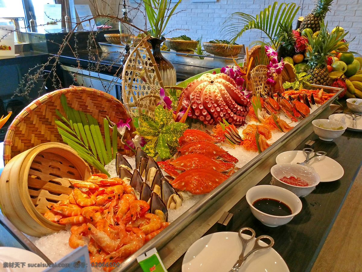 海鲜自助 螃蟹 三文鱼 八爪鱼 餐饮美食 食物原料