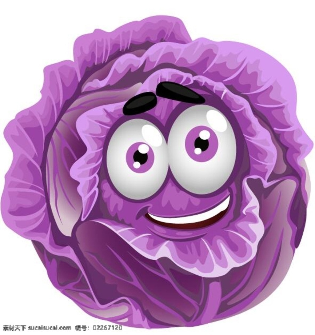 蔬菜 卡通 形象 矢量图 紫橄榄菜 卷心菜 日用品矢量 卡通设计