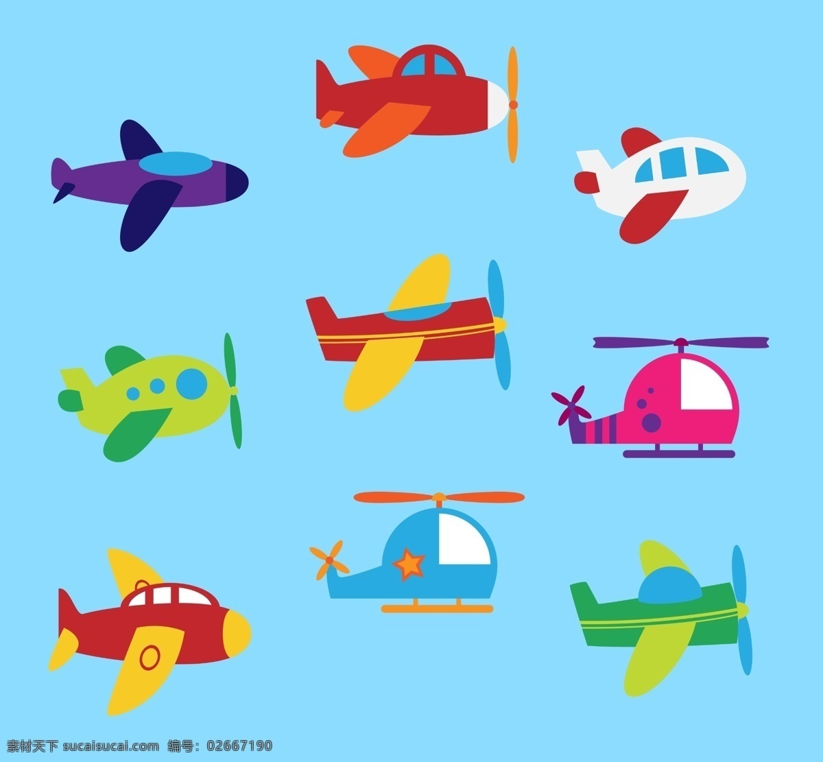 卡通 儿童 图标 小 飞机 小飞机 直升机 分层 风景