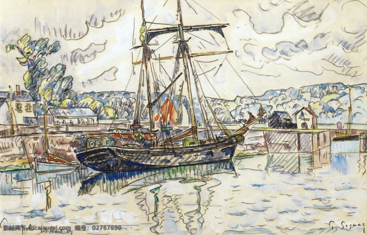 1927 大师 画家 风景画 静物 油画 建筑 装饰画 paimpol signac paul 人物 高清 西方 国外 现代 家居装饰素材