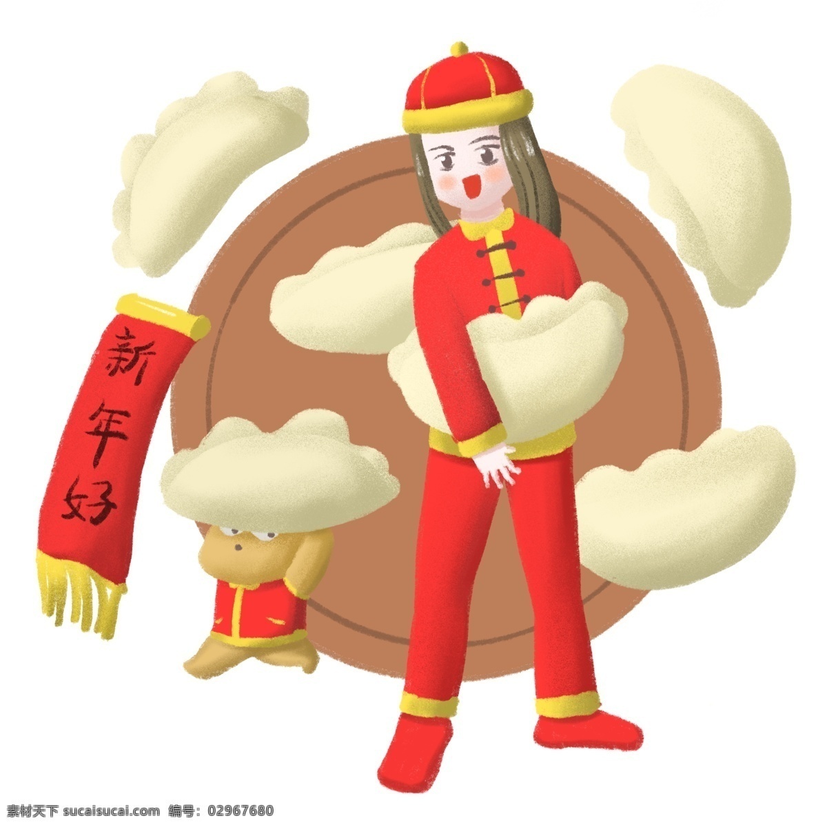 手绘 春节 新年 好 插画 美味的饺子 卡通插画 手绘春节插画 白色的饺子 新年的饺子 新年的春节