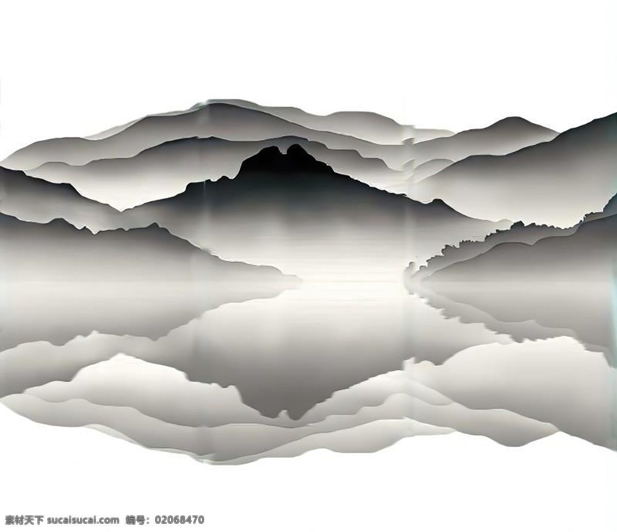 水墨山水 中式山水 中式山水画 抽象黑白水墨 黑白山水画 3d设计