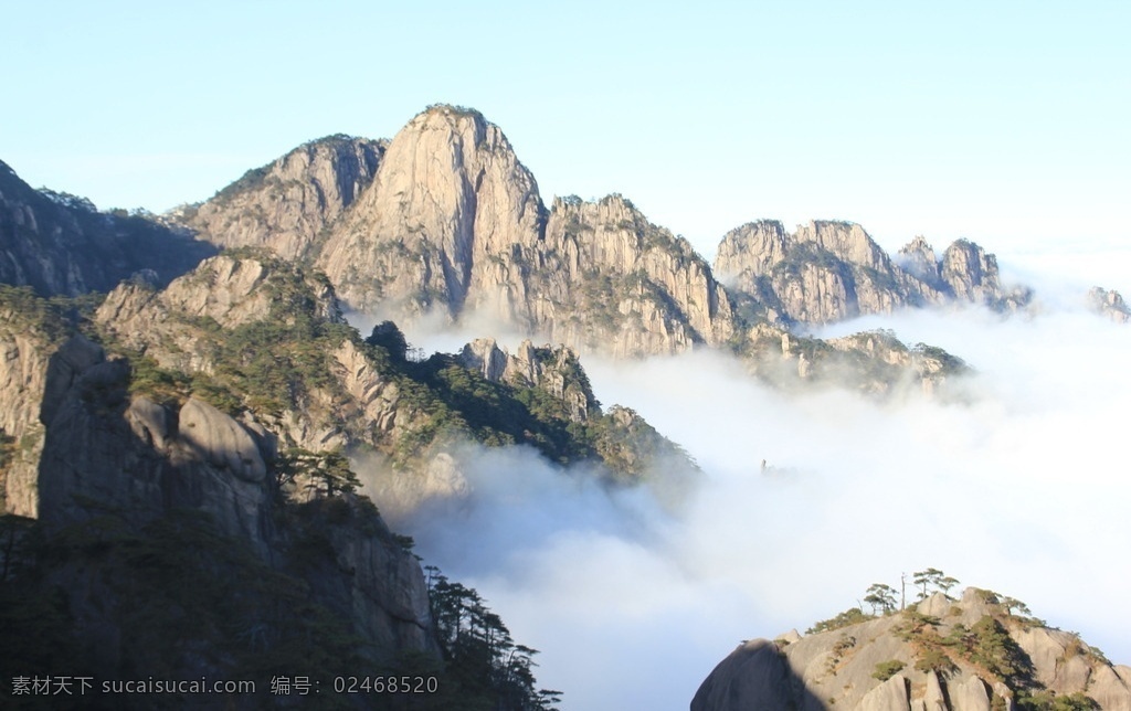 黄山 云海 云雾 山顶云雾 雾海 日出 草木 山峰 树林 高山 石头 远峰 怪石 自然景观 旅游摄影 自然风景