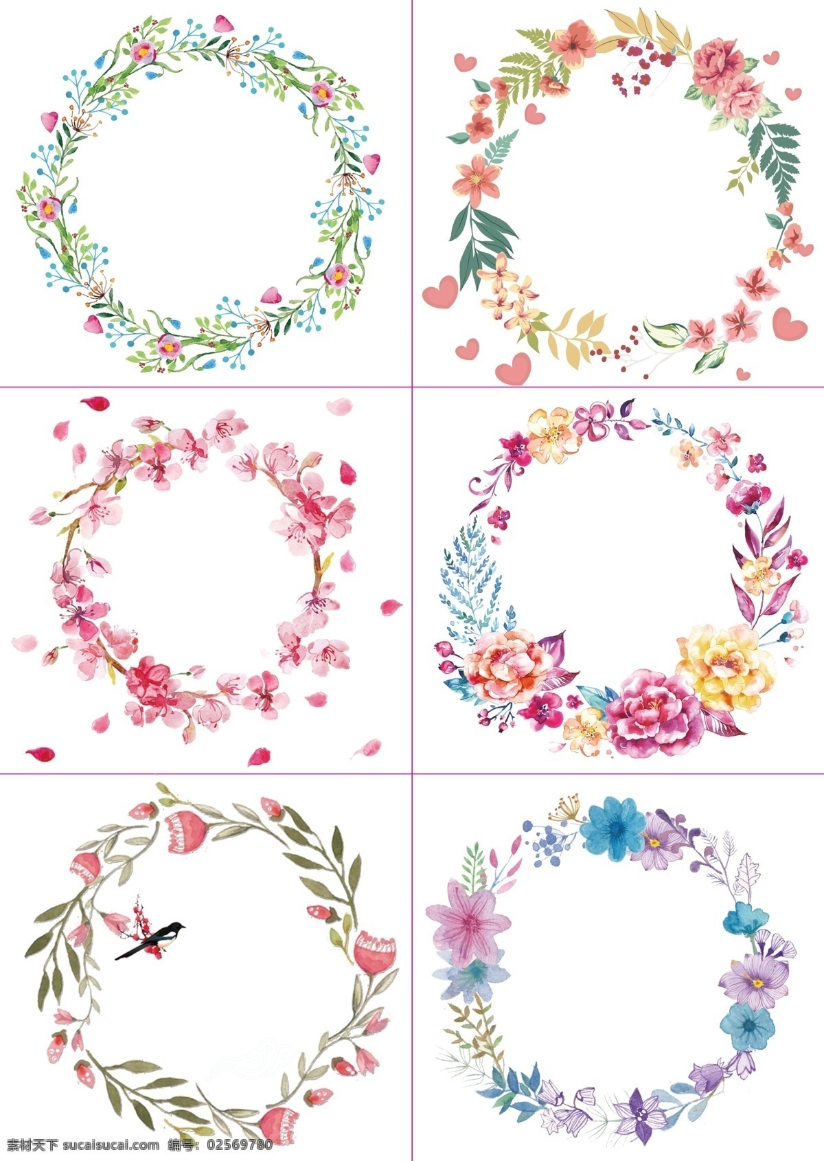 056花环 花环 紫色花环 粉色花环 绿色花环 花朵 手绘花朵 红色花朵 紫色花朵 紫色花 红色花 手绘紫花 手绘粉花 水墨素材 水墨花朵 炫彩水墨 炫彩花朵 白色花朵 白色墨迹花朵 植物素材 分层