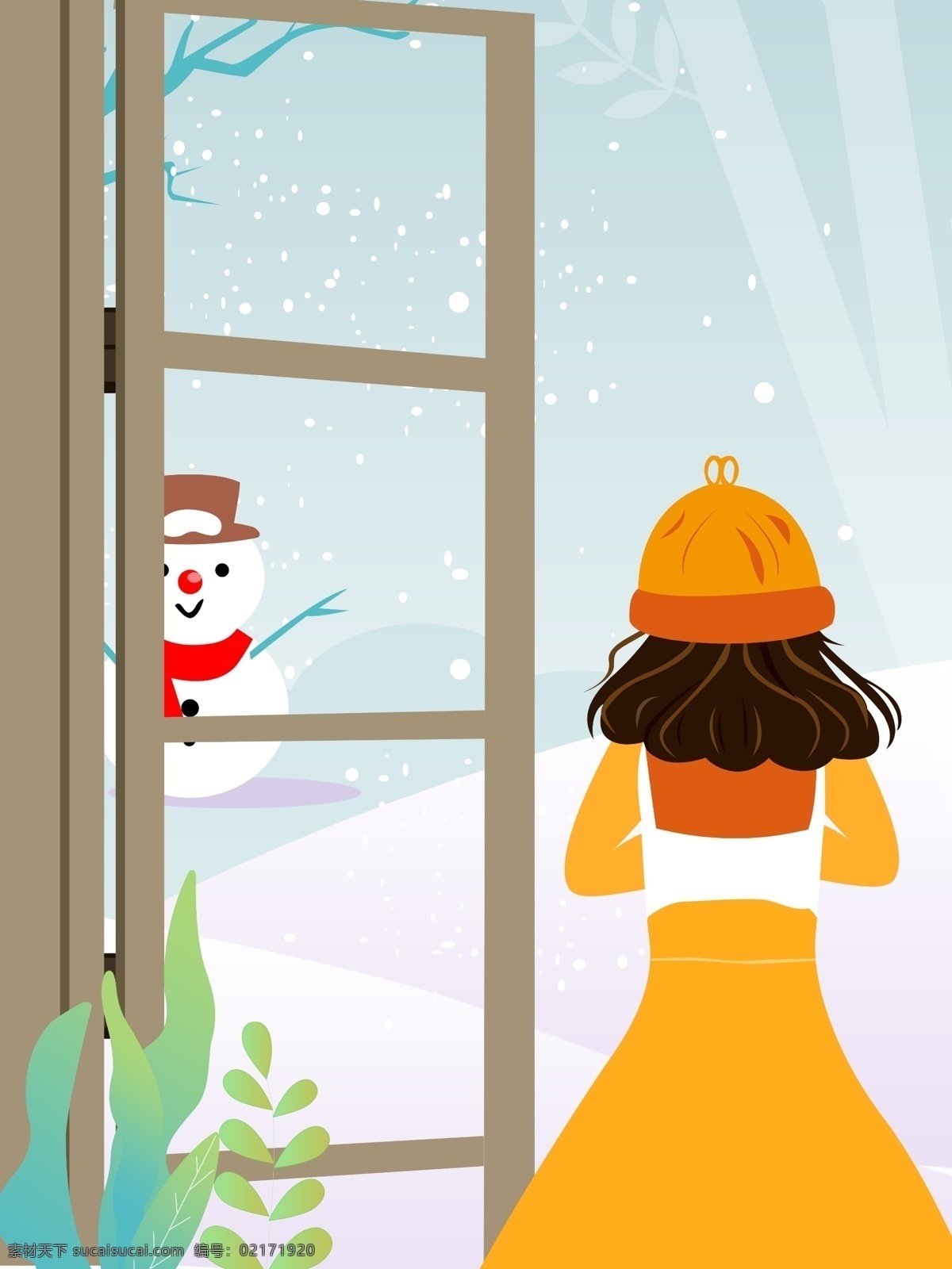 卡通 冬天 圣诞节 女孩 插画 背景 冬季 跨年 雪人 倒数 迎新 新年 圣诞前夜
