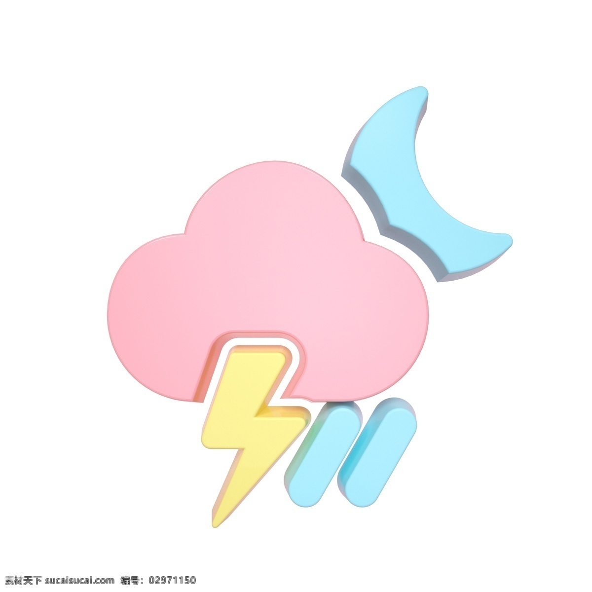 柔 色 天气 类 立体 图标 夜间 雷暴雨 c4d 3d 柔色 粉色 天气类图标 通用图标装饰 可爱 常用 夜间雷暴雨