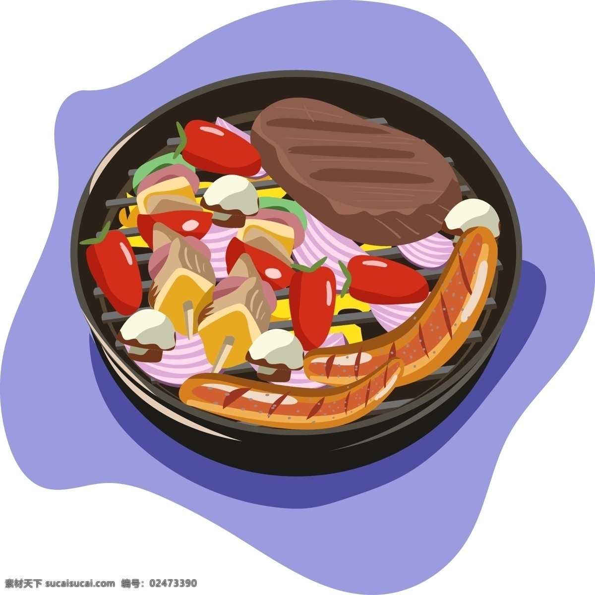 食物 烧烤 bbq 商用 香肠 牛排 火 蘑菇 小西红柿 烤串 洋葱 烤锅