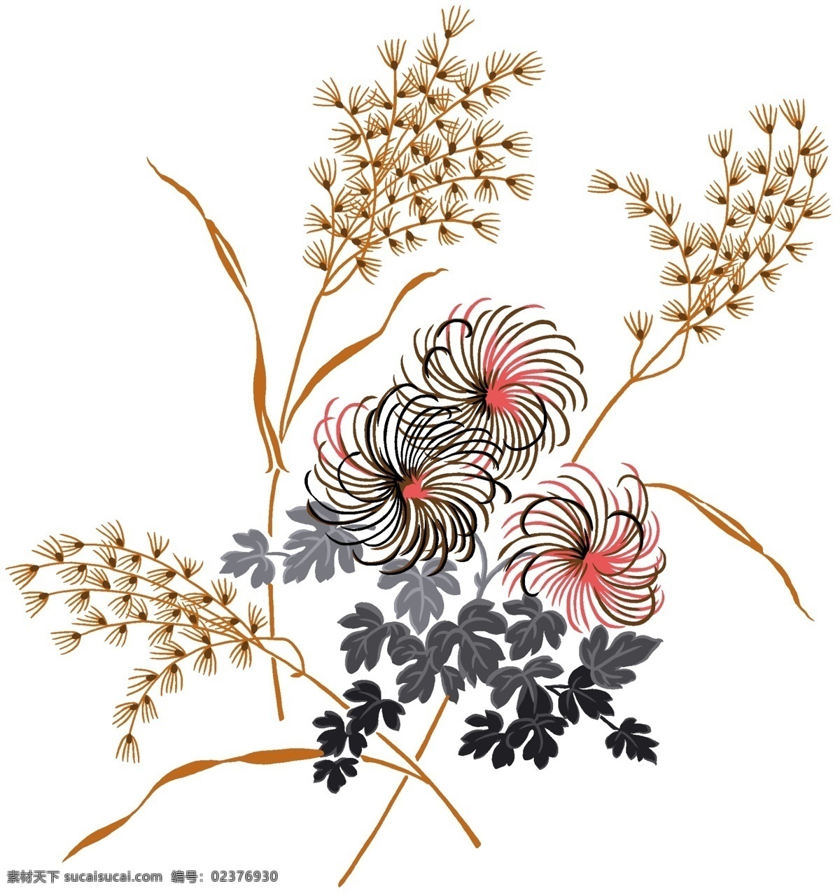 彩绘花草 韩式花纹 psd0956 设计素材 花草主题 装饰图案 psd源文件 白色