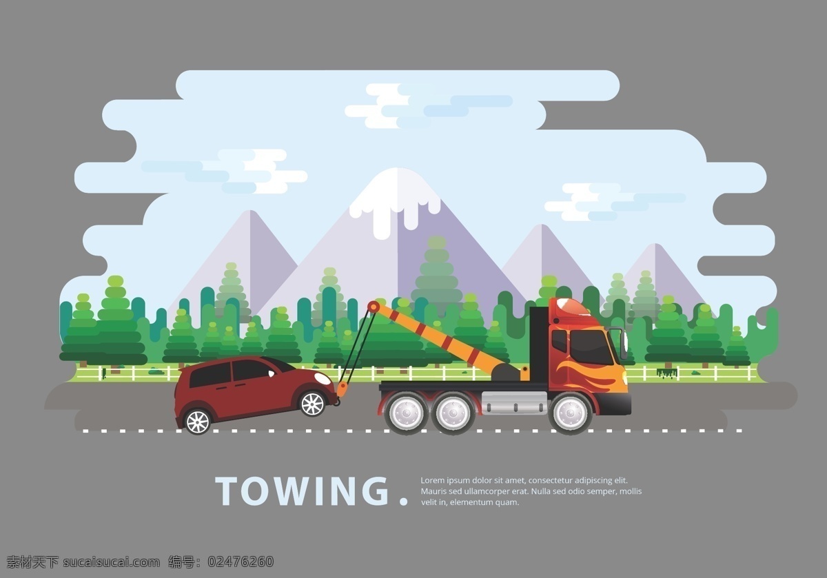 手绘 拖车 景观 插画 插画素材 拖车插画 手绘拖车 矢量素材 背景 树木 景观插画