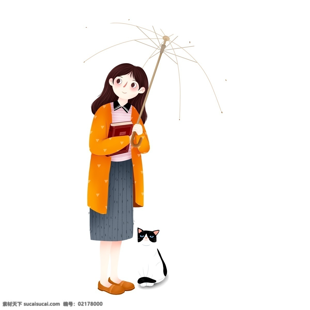 打伞 漂亮 少女 猫 元素 可爱女孩 png元素 免抠元素 人物 雨伞 小猫 猫咪