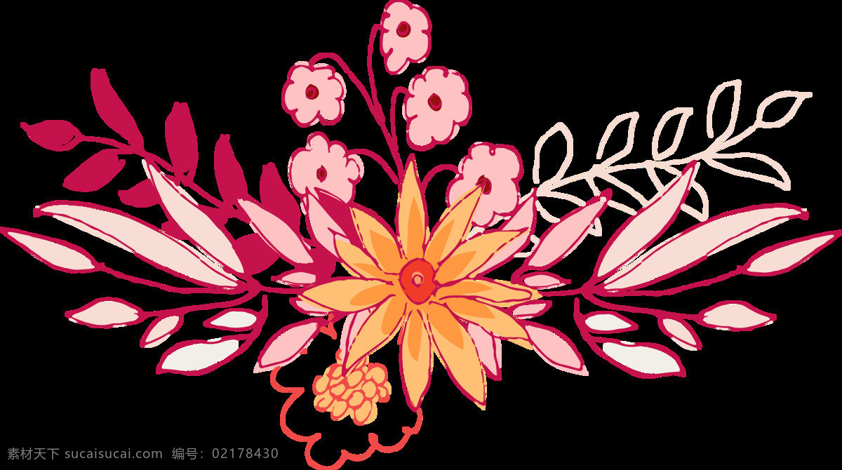 手绘 线性 插花 透明 粉红色 酒红色 免扣素材 水彩 透明素材 小花 装饰图案