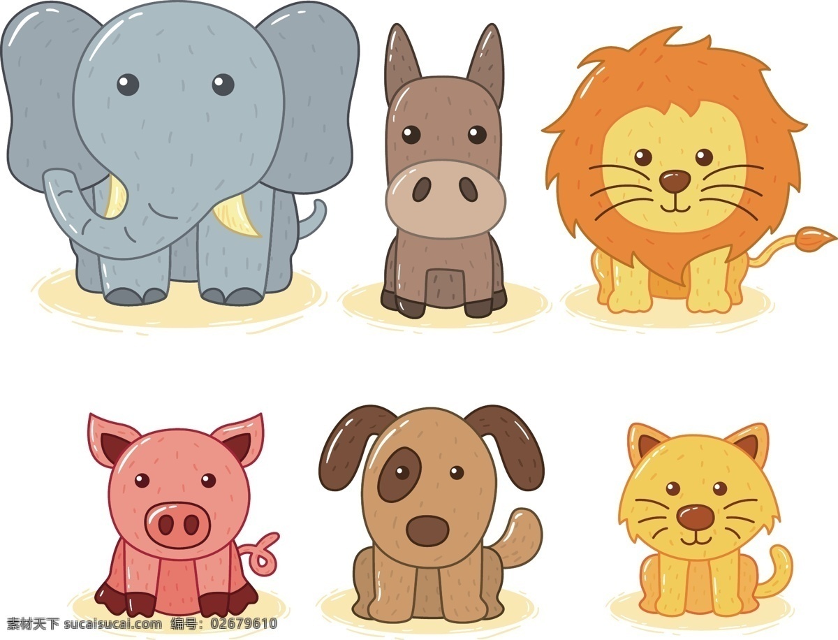 卡通 小 动物图片 小动物 大象 狮子 猪 牛 猫 狗 生物世界 家禽家畜