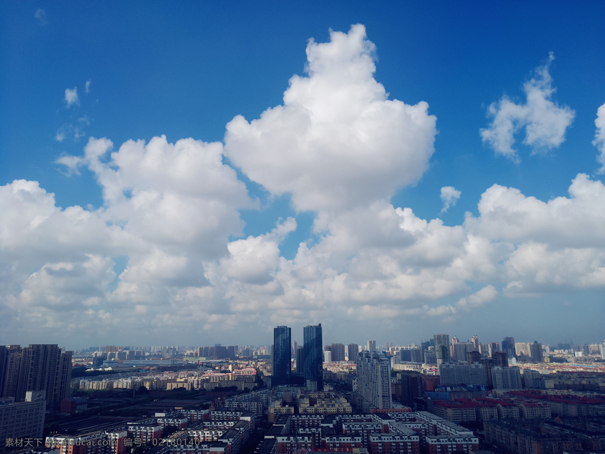 风景 蓝天 白云 高楼 大朵云 自然景观 自然风景