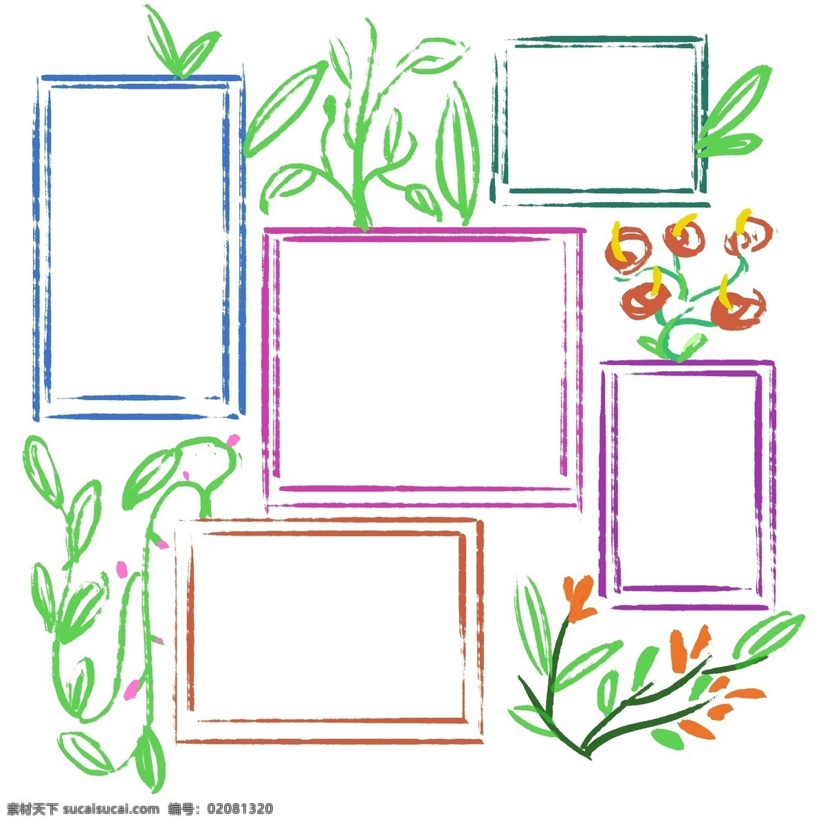 绿色 叶子 相框 边框 绿色的叶子 美丽的边框 框子 照片框 相框插画 卡通插画 粉色的边框