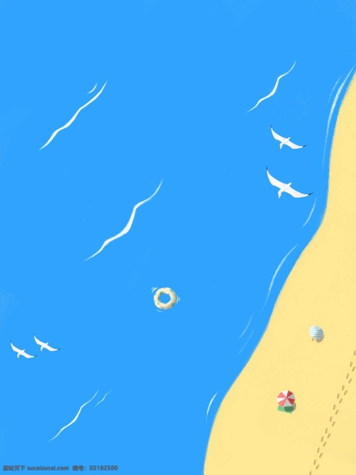 原创 手绘 沙滩 大海 清新 休闲 简约 蓝色 航海 背景