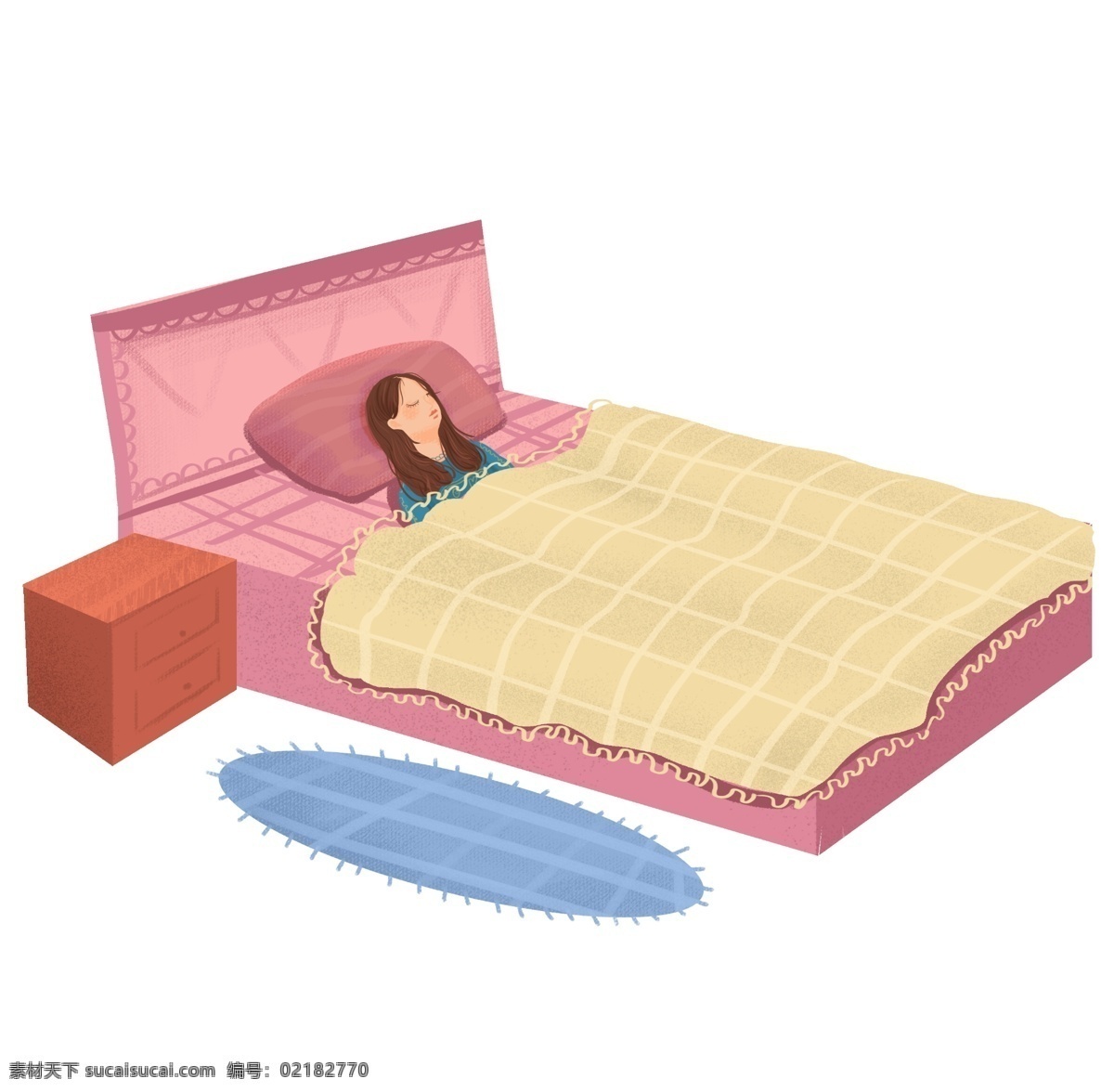 世界 睡眠 日 粉 床 插画 粉色的大床 卡通插画 睡觉插画 睡眠插画 做梦插画 休息插画 睡眠的女孩