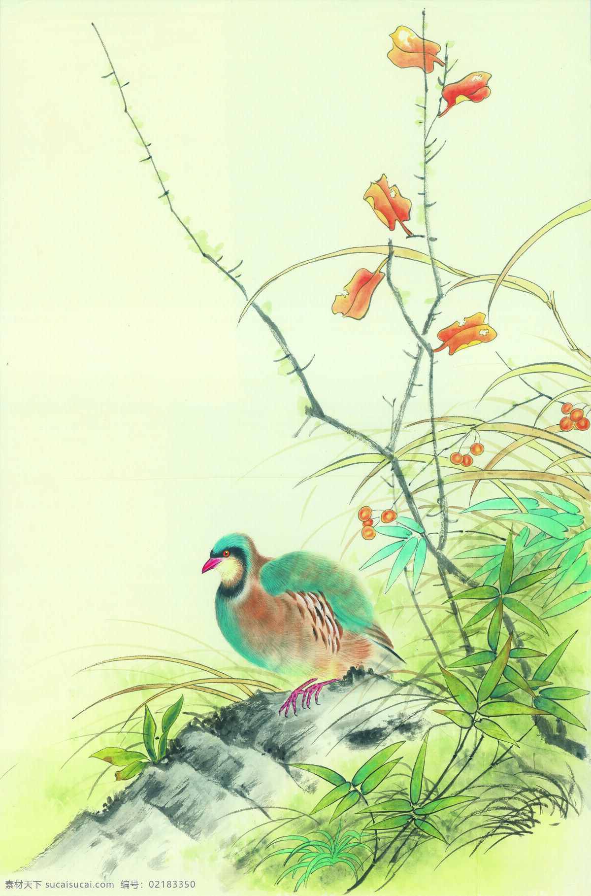 动物免费下载 动物 花丛 喜鹊 小鸟 油墨画 中华艺术绘画 文化艺术