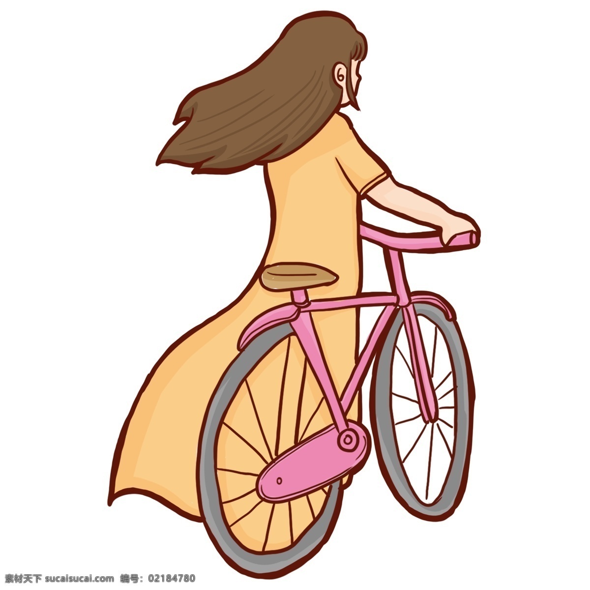 手绘 骑车 女孩 人物 元素 人物插画 精致人物 手绘元素 卡通 时尚 装饰