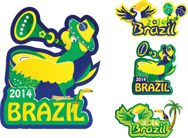 巴西 世界杯 鹦鹉 大 嘴 鸟 标贴 矢量 2014年 eps格式 矢量图 贴纸 大嘴鸟 其他矢量图