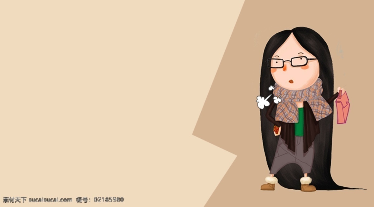 卡通 长头 发 女生 卡通女生 长头发 公文包 叹气 原创设计 原创画册