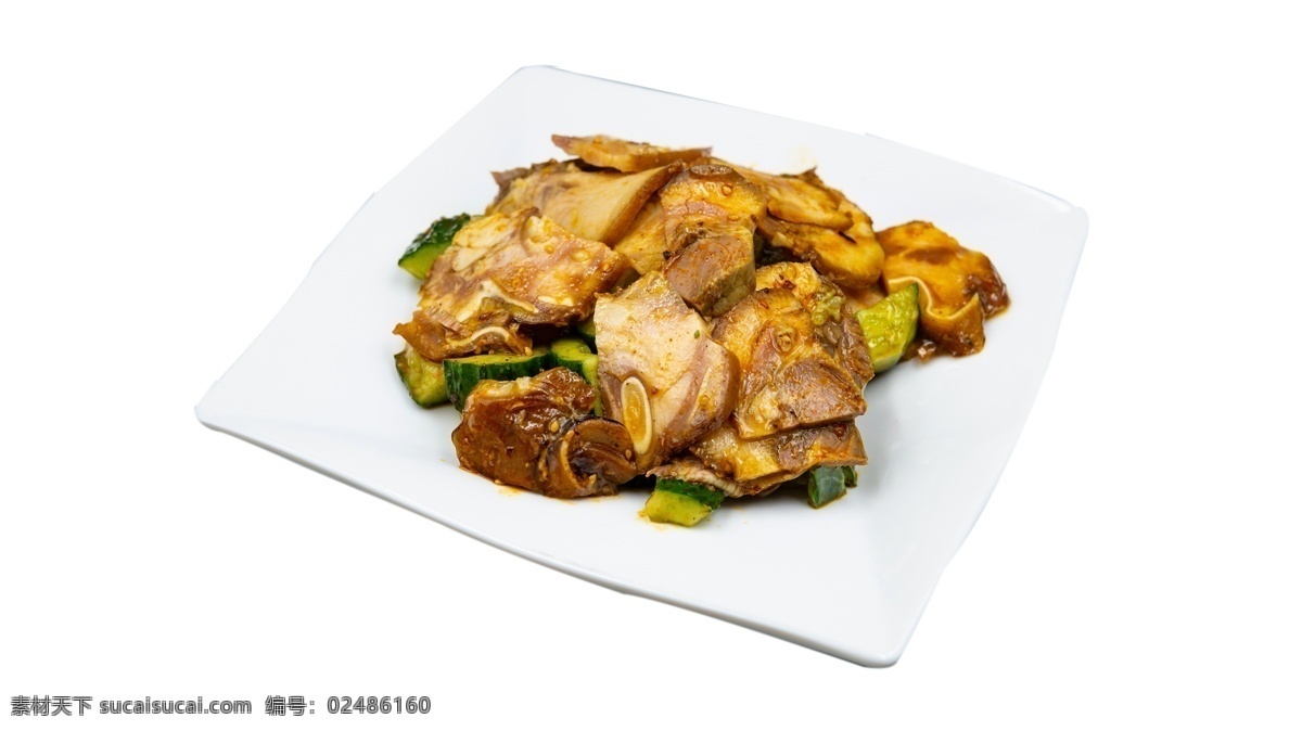 一盘猪肉 肉类 黄瓜 陶瓷