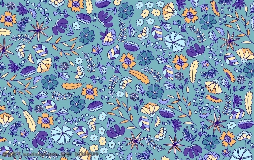 文艺 复古 手绘 植物 花卉 背景 底纹 背景底纹 无缝 墙纸 包装 清新 自然 蓝色 优雅 底纹边框