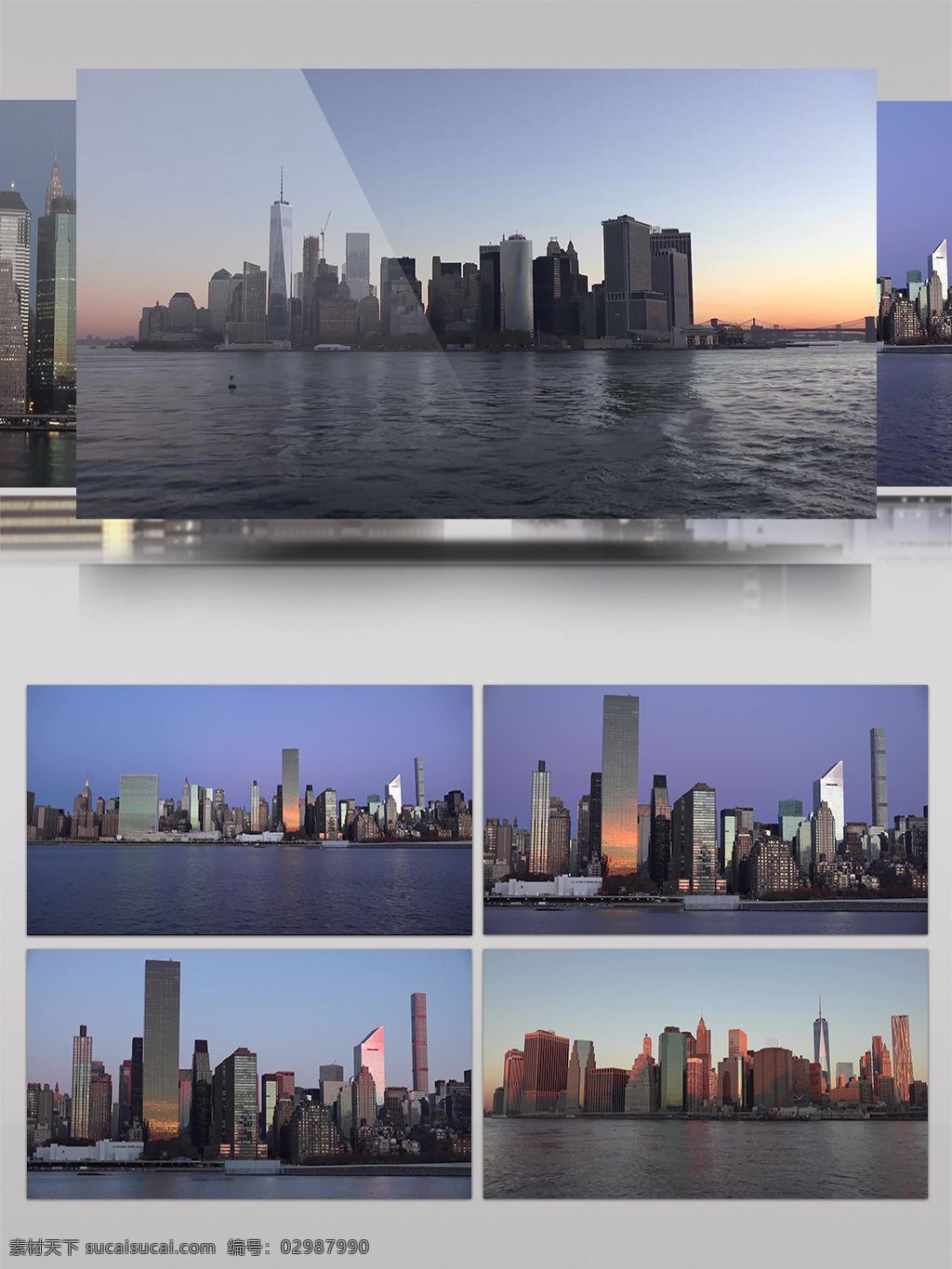 4k 纽约 城市 天际线 滨 水城 市 景观 展示 滨水 城市景观