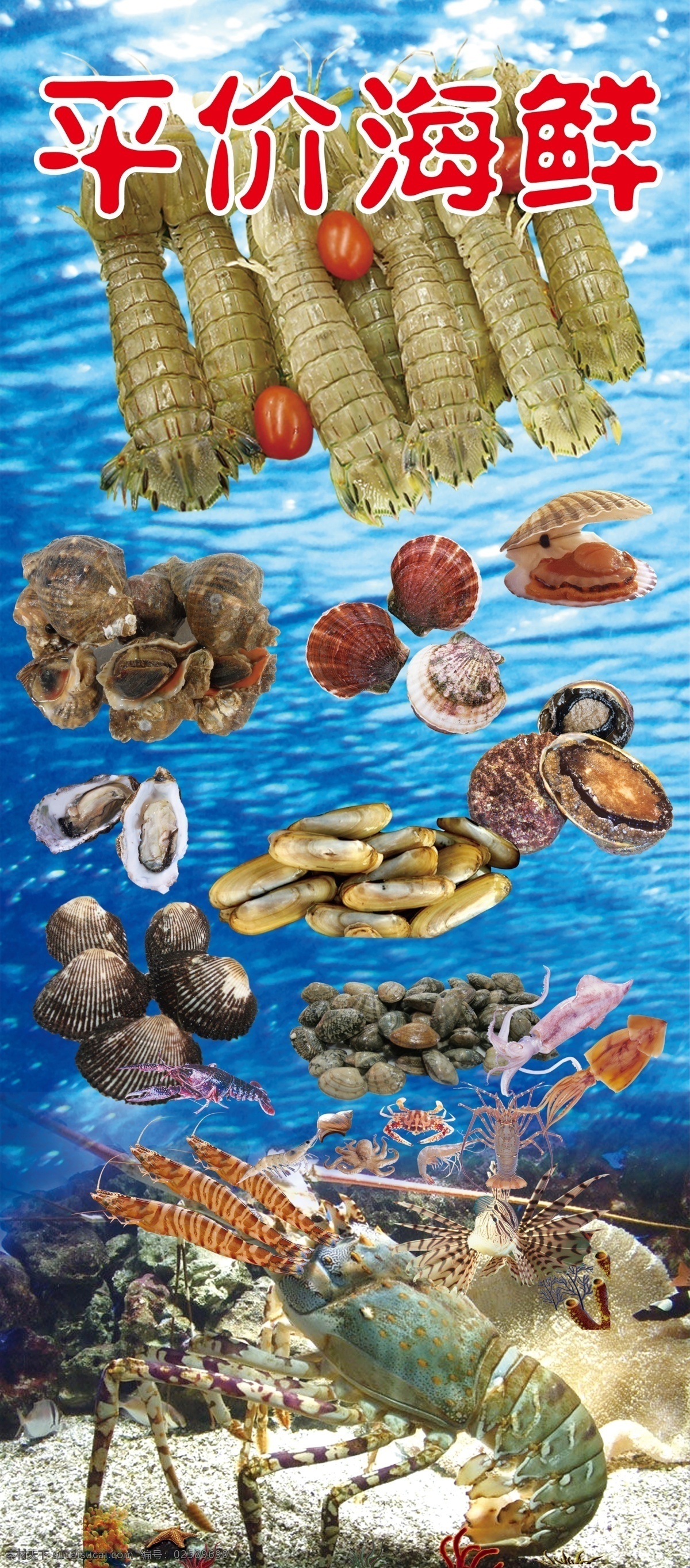 海鲜 虾 螃蟹 海底 贝壳 分层 源文件