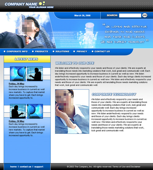 蓝色 企业网站 模板 清爽风格网站 网站设计 网页模板 人物 白色