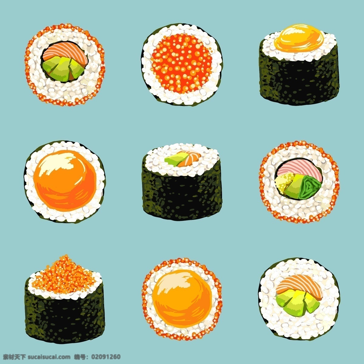 鱼子 料理 食物 寿司 矢量图 大米 珍珠米 矢量素材 源文件 免费素材 白米