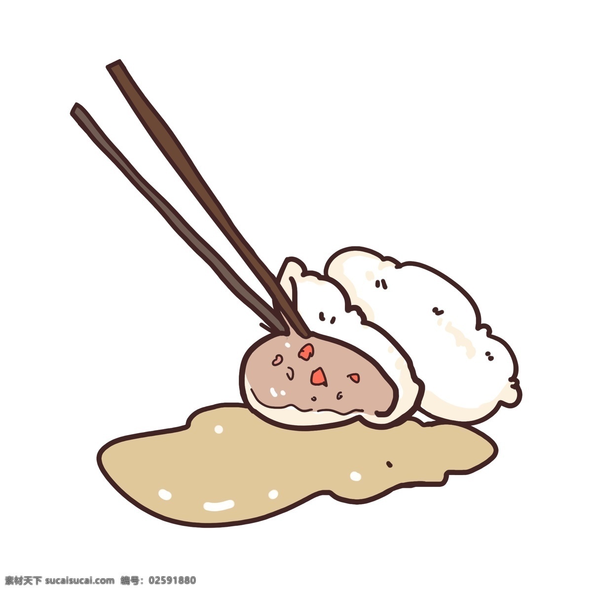 手绘 饺子 卡通 插画 一双筷子 一个饺子 美味的饺子 好吃的饺子 饺子卡通插画 卡通插画