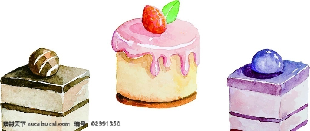 水彩绘 美味 蛋糕 草莓 蓝莓 樱桃 巧克力 奶油 水果 生活用品 生活百科 餐饮美食