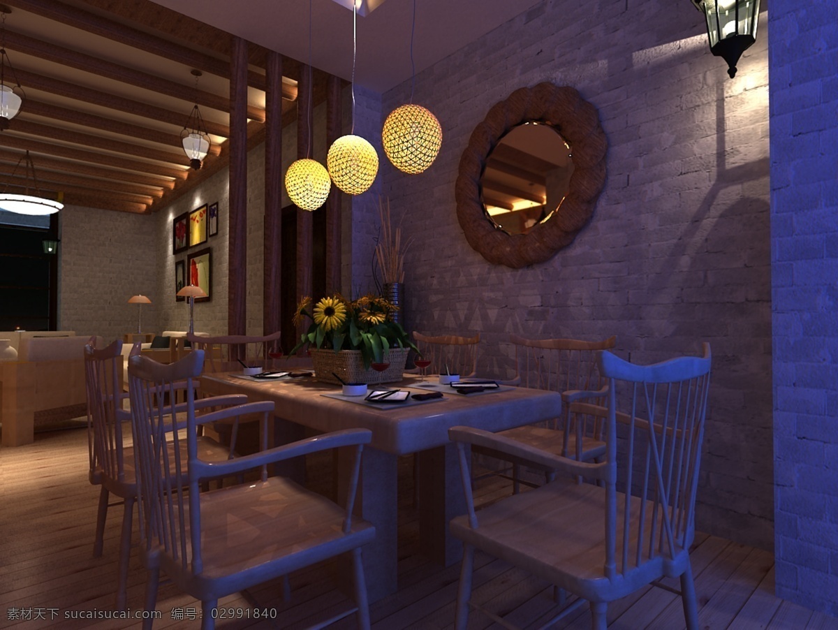 家装 餐厅 设计素材 模板下载 家装餐厅 田园风格餐厅 吊灯 桌椅 室内设计 环境设计 黑色