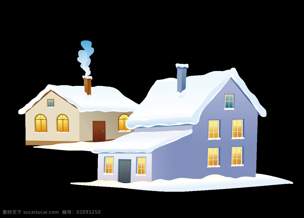 手绘 卡通 可爱 房子 冬季 冬天 积雪