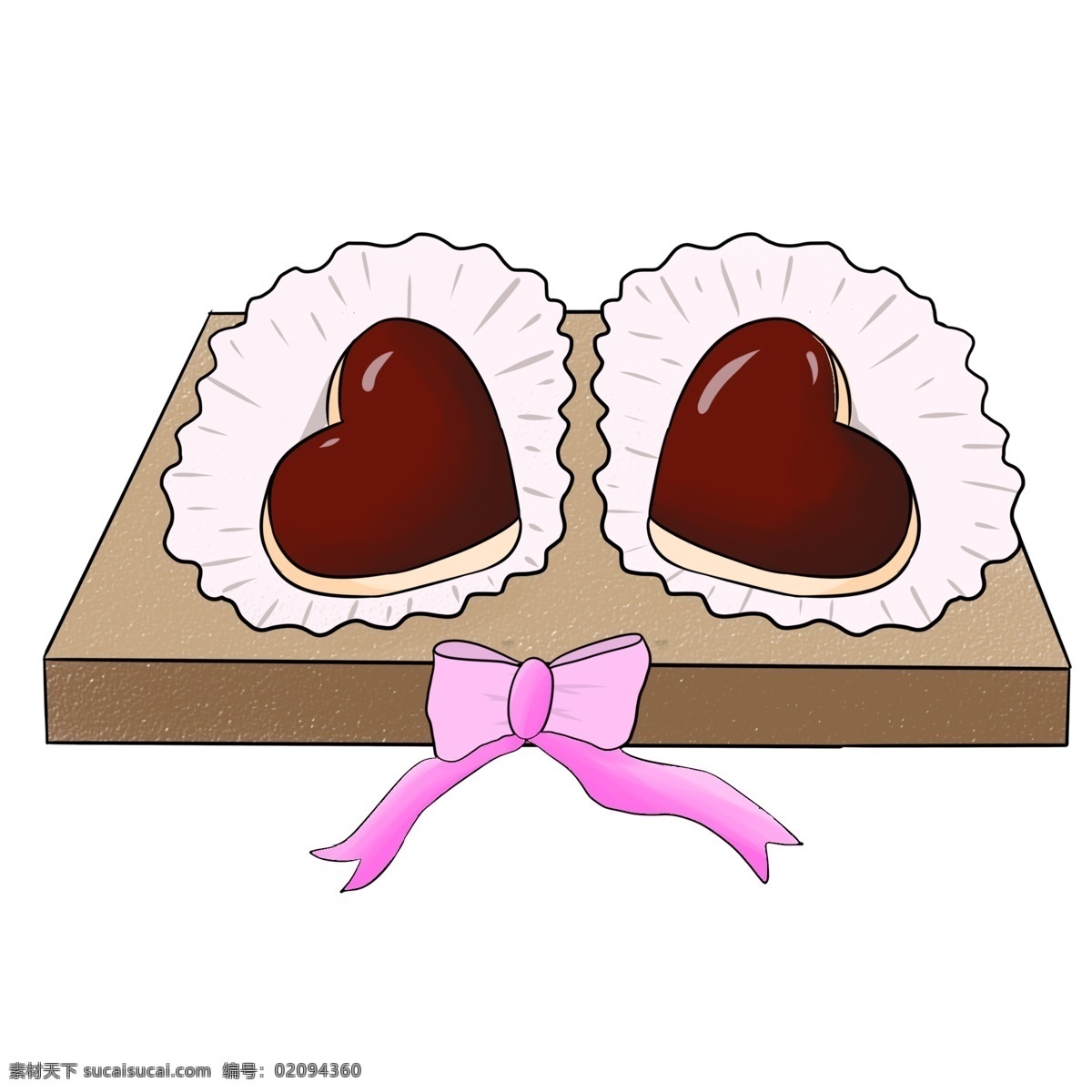 情人节 爱心 巧克力 插画 手绘巧克力 浪漫情人节 爱心巧克力 粉色蝴蝶结 盒子 棕色的巧克力 卡通