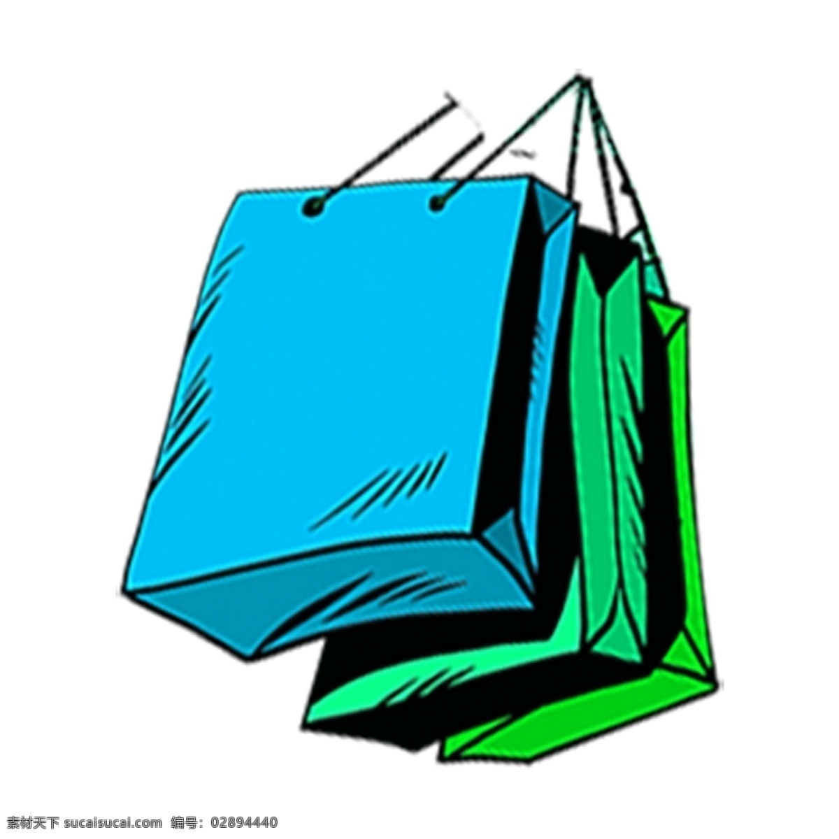 卡通 简约 蓝色 购物袋 装饰 免扣素材 透明素材