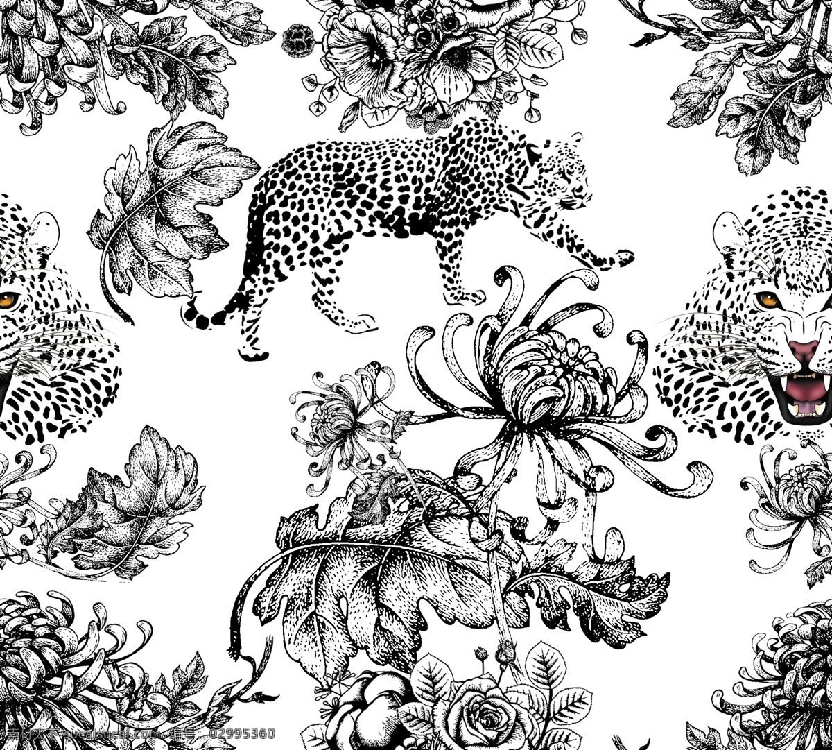 简笔花 简笔豹子 手绘图 手绘花 叶子 叶子花素材 底纹边框 抽象底纹