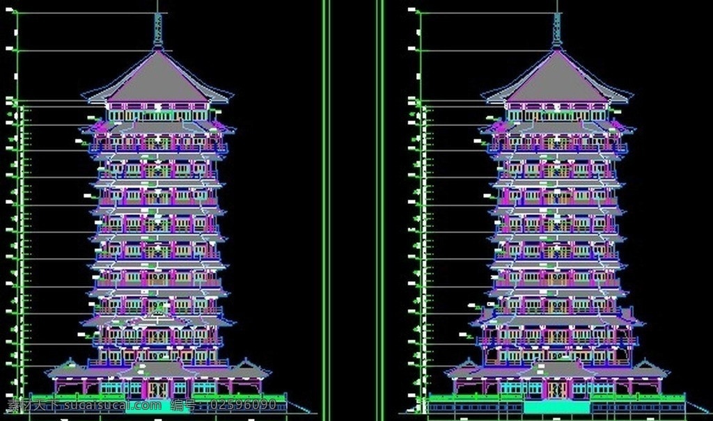 11层塔 审定版 11层 塔 古建 施工图纸 cad设计图 源文件 dwg