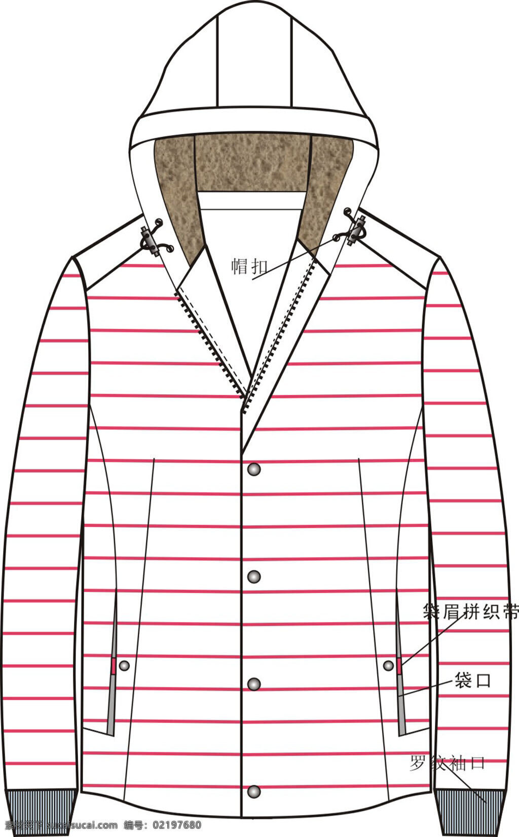外套夹克 服装设计 外套帽子 口袋 矢量图 模板 设计款式图 白色